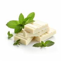 AI generated white chocolate with mint leaves on a white background Generative AI photo