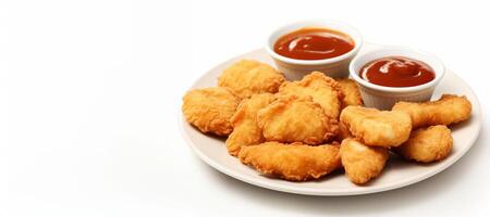 AI generated chicken nuggets with sauce on white background Generative AI photo