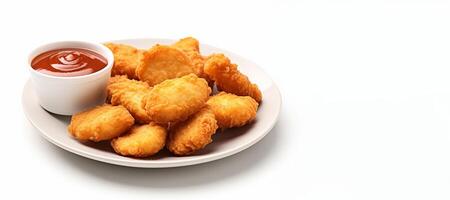 AI generated chicken nuggets with sauce on white background Generative AI photo