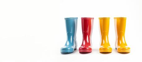 AI generated multicolored rain boots on a white background Generative AI photo