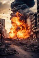 AI generated explosion in the city military conflict devastation Generative AI photo