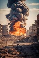 AI generated explosion in the city military conflict devastation Generative AI photo