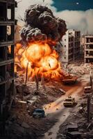 AI generated explosion in the city military conflict devastation Generative AI photo