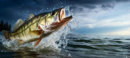 AI generated Largemouth jumping out of the water photo