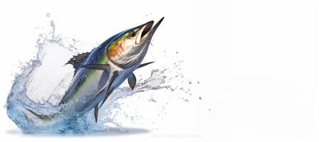 AI generated tuna jumping out of the water on a white background Generative AI photo