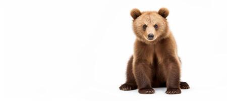 AI generated live brown bear cub on a white background Generative AI photo