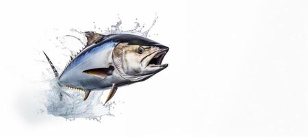 AI generated tuna jumping out of the water on a white background Generative AI photo