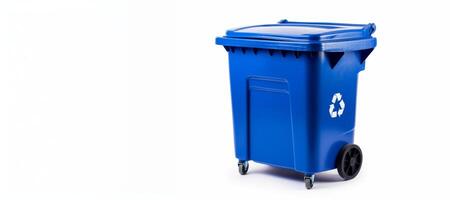 AI generated blue trash can on white background Generative AI photo