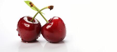 AI generated cherries on a white background Generative AI photo