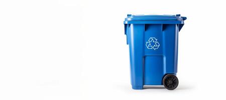 AI generated blue trash can on white background Generative AI photo