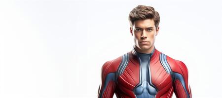 AI generated superhero in a red suit on a white background Generative AI photo