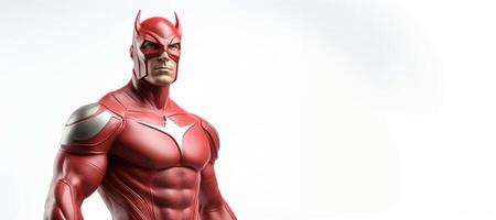 AI generated superhero in a red suit on a white background Generative AI photo