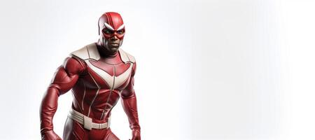 AI generated superhero in a red suit on a white background Generative AI photo