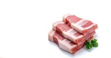 ai generado rebanado piezas de carne en un blanco antecedentes generativo ai foto