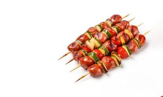 AI generated barbecue vegetables sausage on white background Generative AI photo