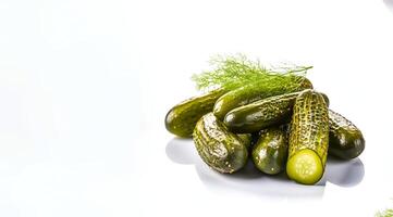 AI generated pickled cucumbers on a white background Generative AI photo