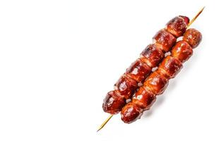 AI generated barbecue vegetables sausage on white background Generative AI photo