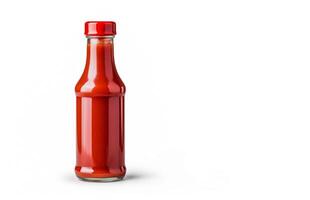 ai generado botella de salsa de tomate en blanco antecedentes generativo ai foto