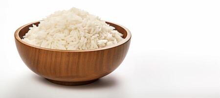 AI generated boiled rice in a plate on a white background Generative AI photo