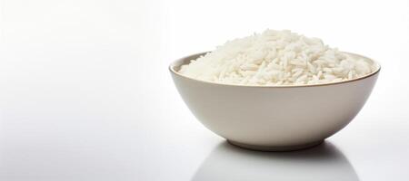 ai generado hervido arroz en un plato en un blanco antecedentes generativo ai foto