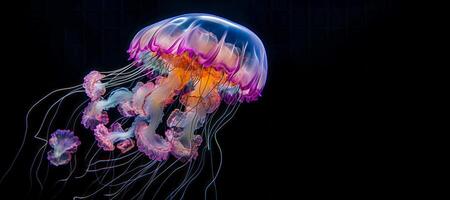 AI generated jellyfish on a black background Generative AI photo