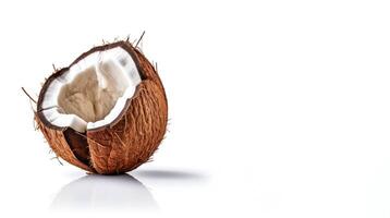 AI generated broken coconut on white background Generative AI photo