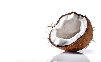 AI generated broken coconut on white background Generative AI photo