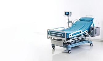AI generated Hospital bed with equipment on white background Generative AI photo