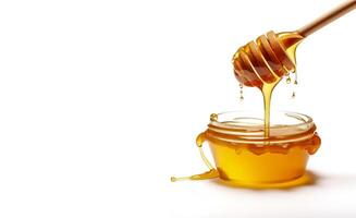 AI generated honey pouring with honey spoon on white background Generative AI photo