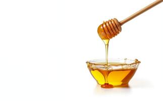 AI generated honey pouring with honey spoon on white background Generative AI photo