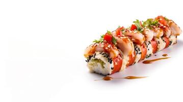 AI generated roll with seafood and herbs on a white background Generative AI photo