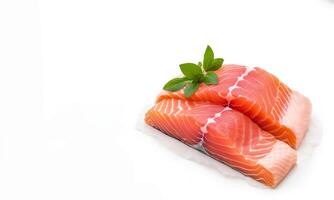 AI generated salmon slices on a white background with greens Generative AI photo