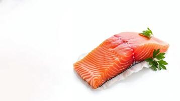 AI generated salmon slices on a white background with greens Generative AI photo