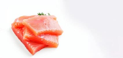 AI generated salmon slices on a white background with greens Generative AI photo