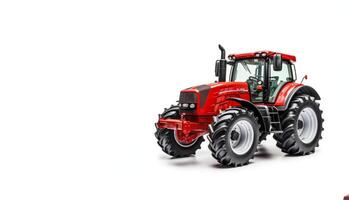 AI generated red tractor on a white background Generative AI photo