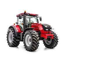 AI generated red tractor on a white background Generative AI photo