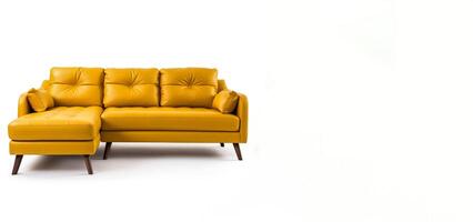 ai generado amarillo sofá en blanco antecedentes generativo ai foto