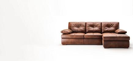 ai generado marrón sofá en blanco antecedentes generativo ai foto