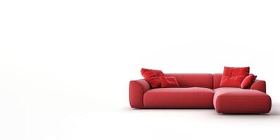 ai generado rojo sofá en blanco antecedentes generativo ai foto