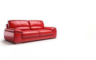 ai generado rojo sofá en blanco antecedentes generativo ai foto