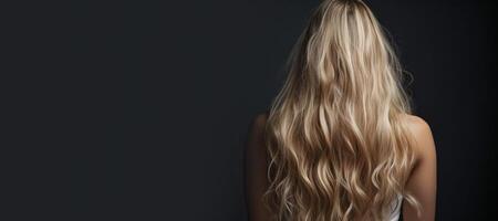 AI generated beautiful female long hair back view on black background  Generative AI photo