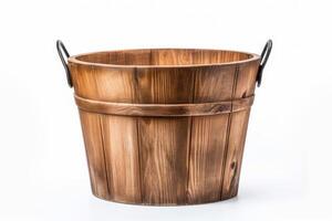 AI generated wooden bucket on white background Generative AI photo