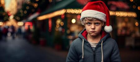 ai generado retrato de un niño vistiendo un Papa Noel claus sombrero generativo ai foto