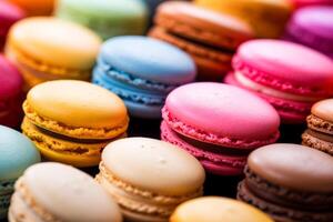 AI generated colorful macarons french pastries Generative AI photo