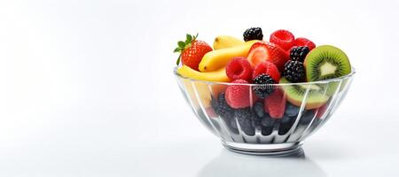 ai generado Fruta y baya ensalada en un blanco antecedentes generativo ai foto