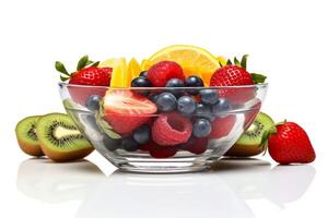 AI generated fruit and berry salad on a white background Generative AI photo