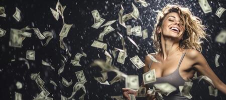 AI generated Girl in the rain of money Generative AI photo