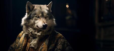 ai generado lobo en victoriano ropa generativo ai foto