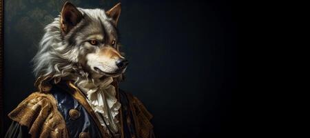 ai generado lobo en victoriano ropa generativo ai foto