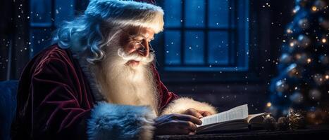 AI generated Santa Claus reading letters from children  Generative AI photo